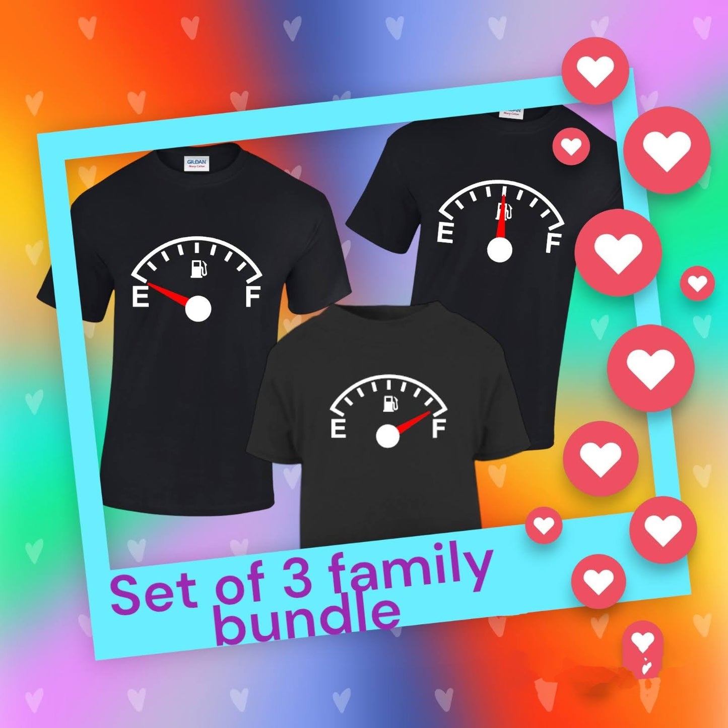Fuel Gauge Set of 3 Family Bundle T-Shirts (no names)