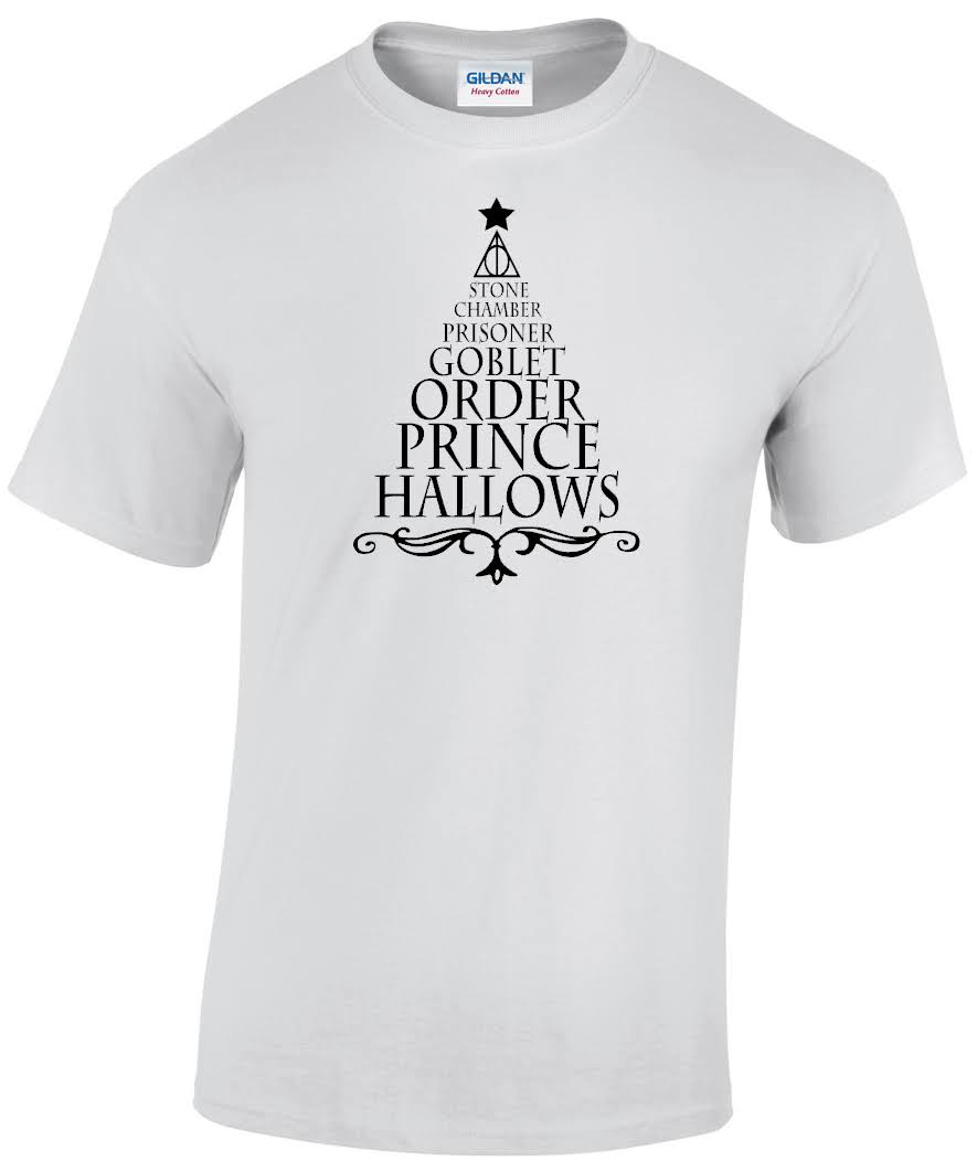 Harry Potter Titles Christmas Tree T-shirts (Monotone)