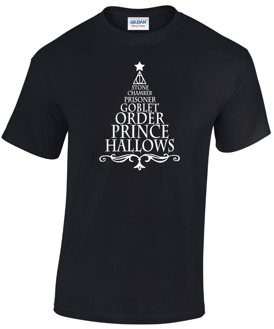 Harry Potter Titles Christmas Tree T-shirts (Monotone)