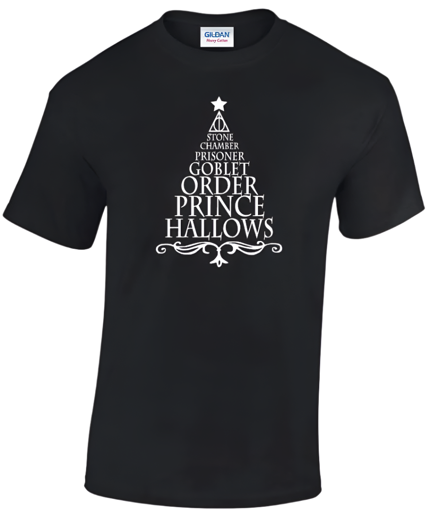 Harry Potter Titles Christmas Tree T-shirts (Monotone)