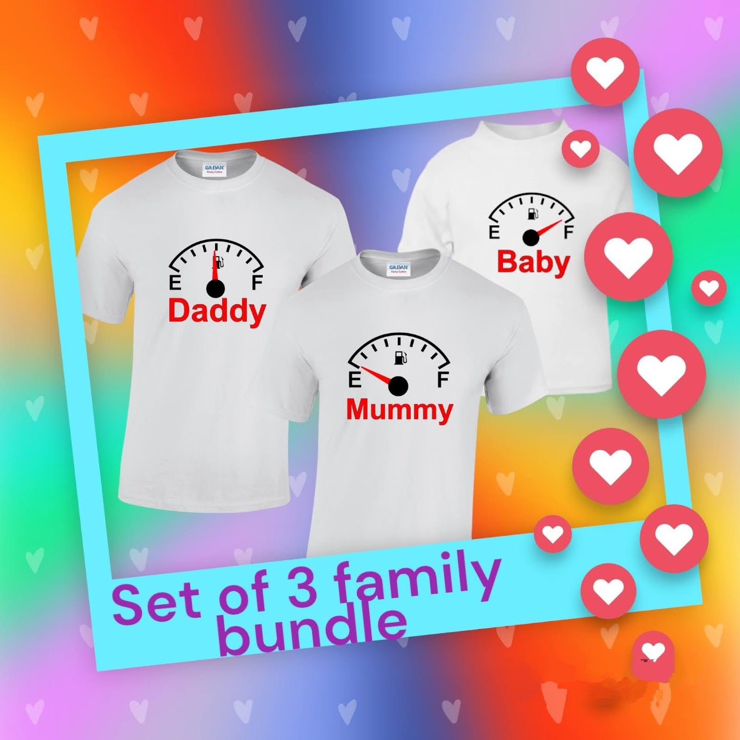 Fuel Gauge Set of 3 Family Bundle T-Shirts With Names