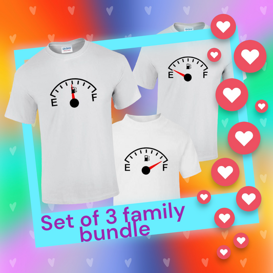 Fuel Gauge Set of 3 Family Bundle T-Shirts (no names)