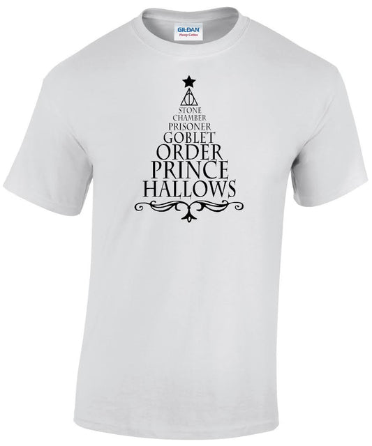 Harry Potter Titles Christmas Tree T-shirts (Monotone)