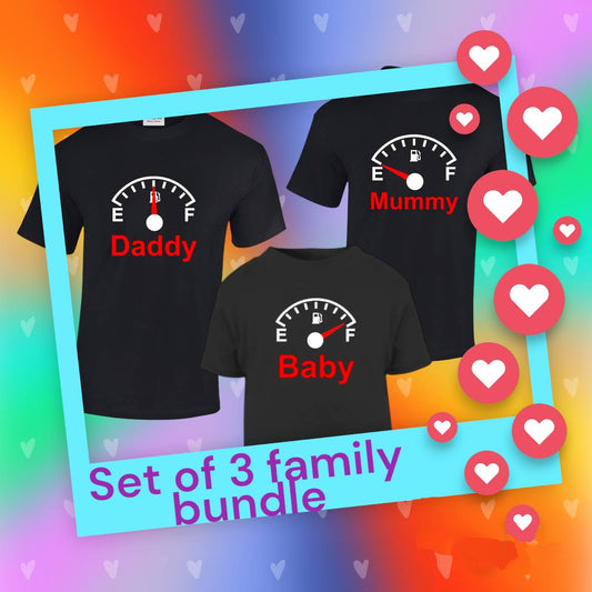 Fuel Gauge Set of 3 Family Bundle T-Shirts With Names