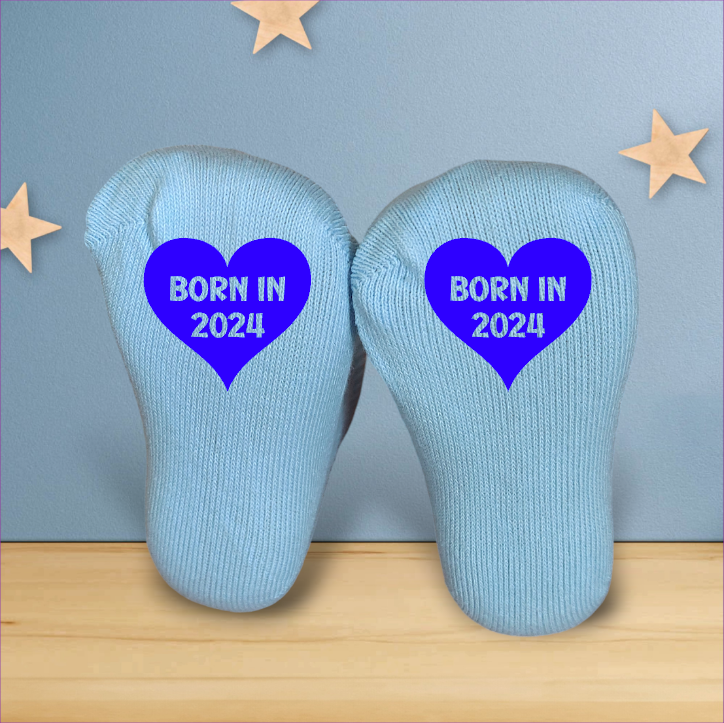 Born In 2024 Heart Baby Socks