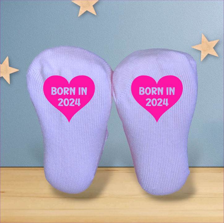 Born In 2024 Heart Baby Socks