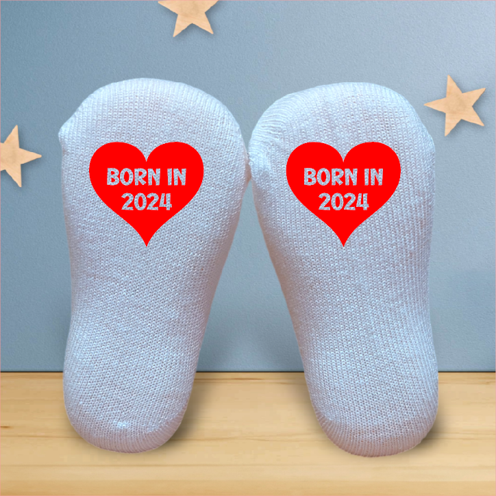 Born In 2024 Heart Baby Socks