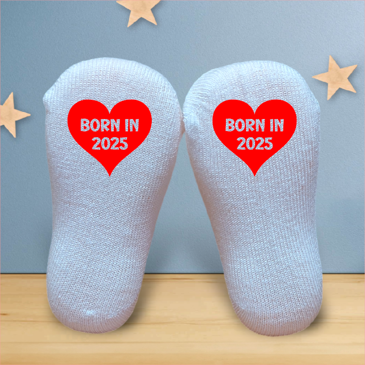 Born In 2025 Heart Baby Socks